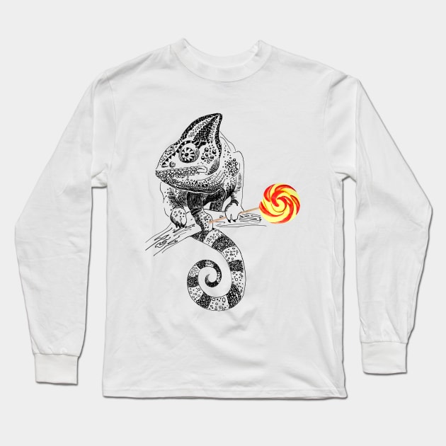 chameleon with Lollipop Long Sleeve T-Shirt by VicaVeresk